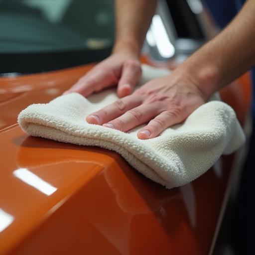 Hand applying wax with microfiber cloth